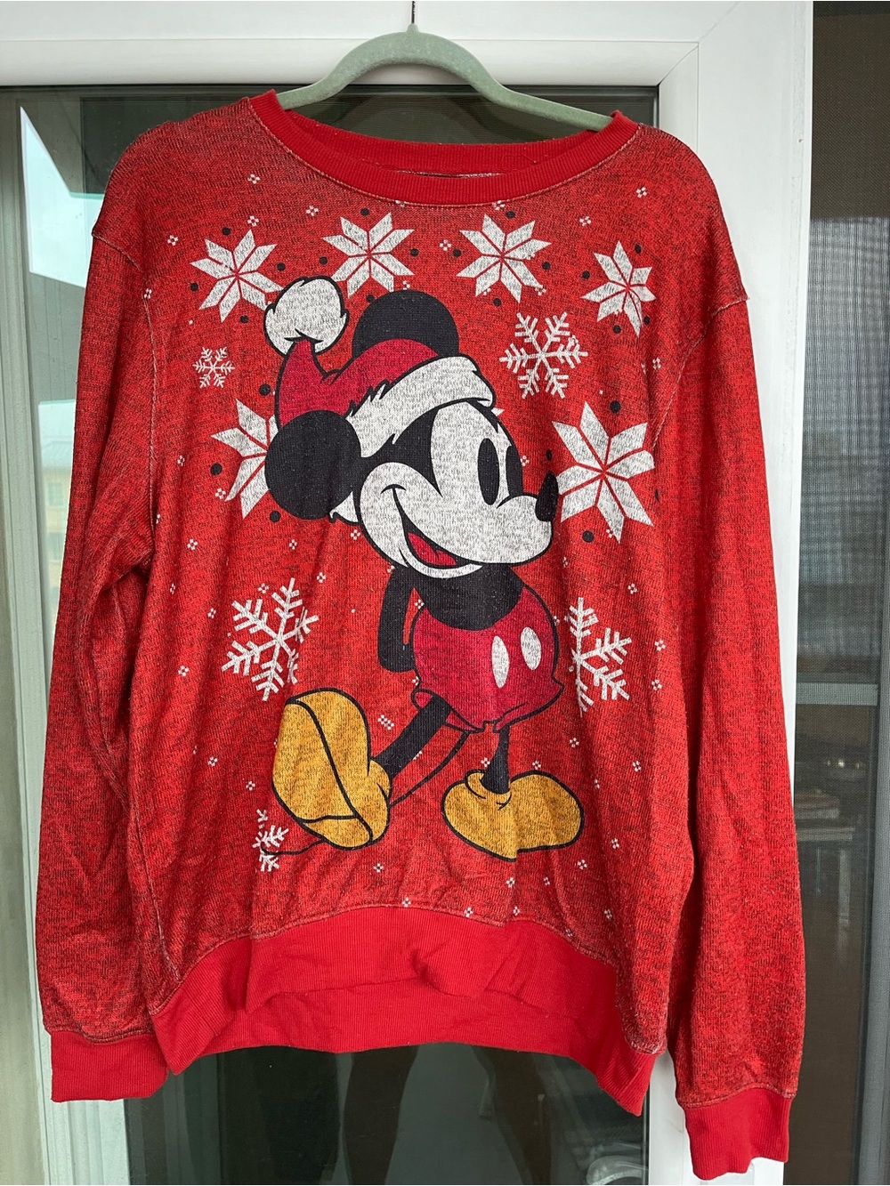 Disney Red Holiday Knit Sweatshirt with Festive Snowflake